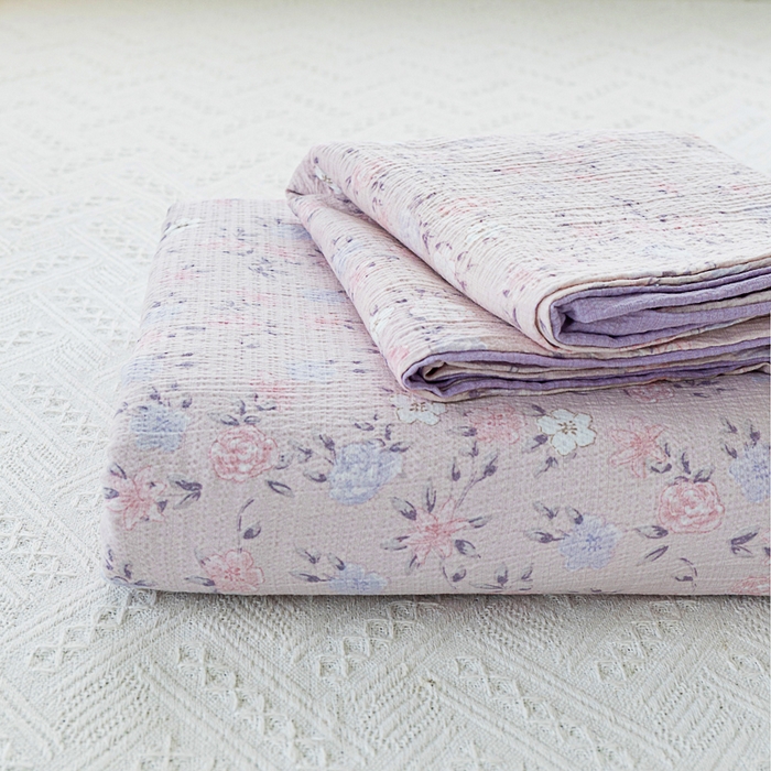 91家纺网 家纺一手货源 找家纺 奇丝雅2025新款A类有氧超柔云感双层纱床单单件学生宿舍家用四季通用床单两件套三件套 紫苏碎花