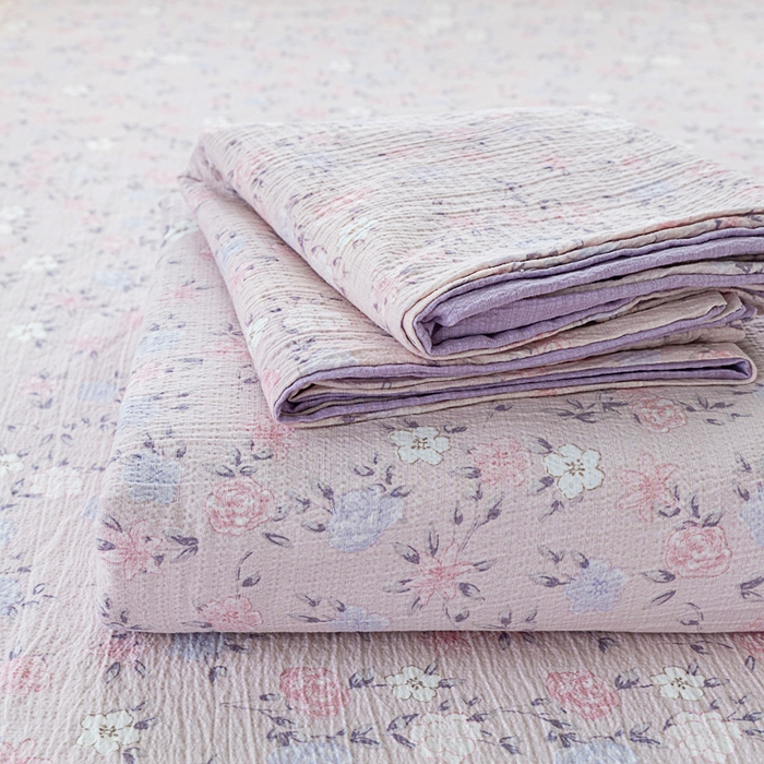 奇丝雅2025新款A类有氧超柔云感双层纱床单单件学生宿舍家用四季通用床单两件套三件套 紫苏碎花