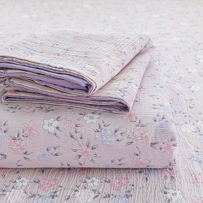 91家纺网 家纺一手货源 找家纺 奇丝雅2025新款A类有氧超柔云感双层纱床单单件学生宿舍家用四季通用床单两件套三件套 紫苏碎花