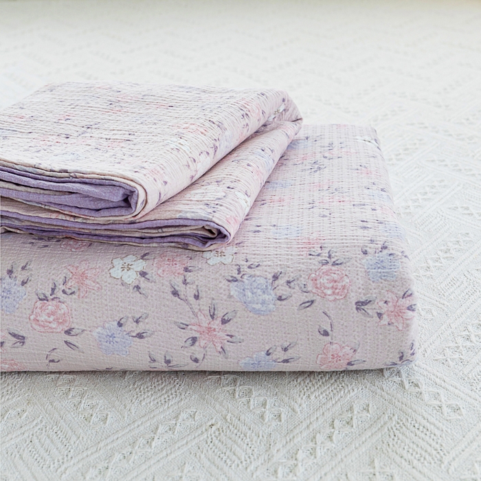 91家纺网 家纺一手货源 找家纺 奇丝雅2025新款A类有氧超柔云感双层纱床单单件学生宿舍家用四季通用床单两件套三件套 紫苏碎花