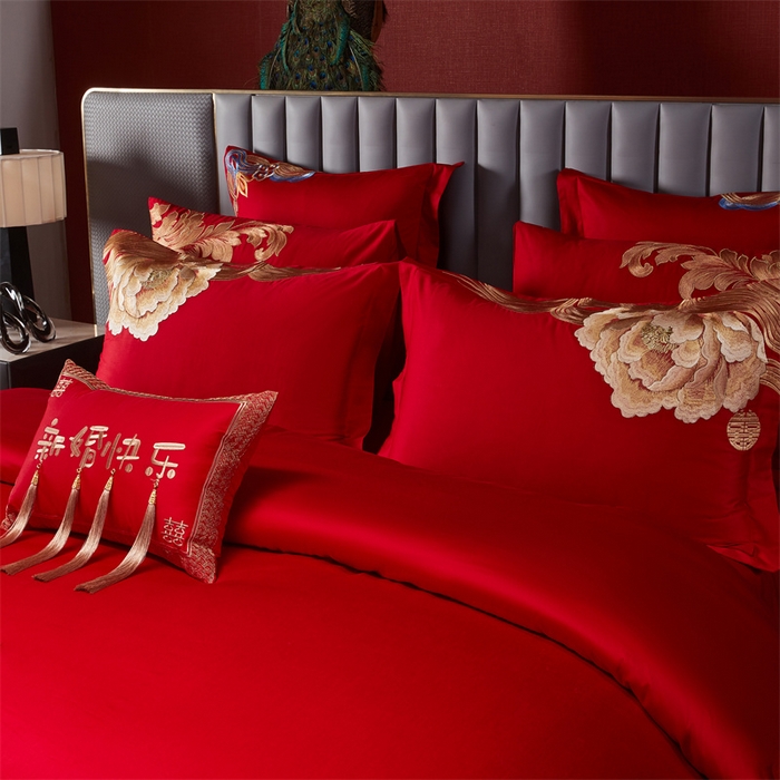 91家纺网 家纺一手货源 找家纺 宏羽纺家纺 2025新款全棉100%全棉新中式婚庆多件套 全棉一花期如梦-金