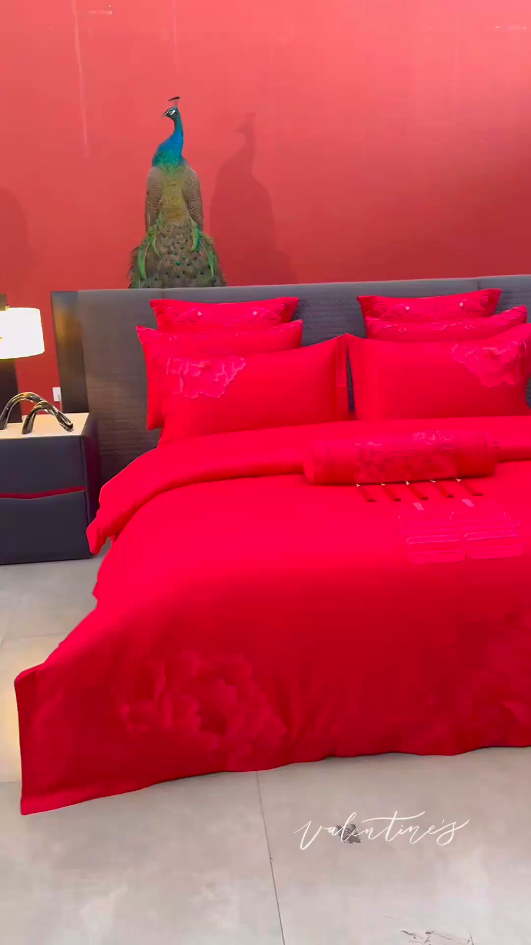 91家纺网 家纺一手货源 找家纺 宏羽纺家纺 2025新款全棉100%全棉新中式婚庆多件套 全棉一花期如梦-红