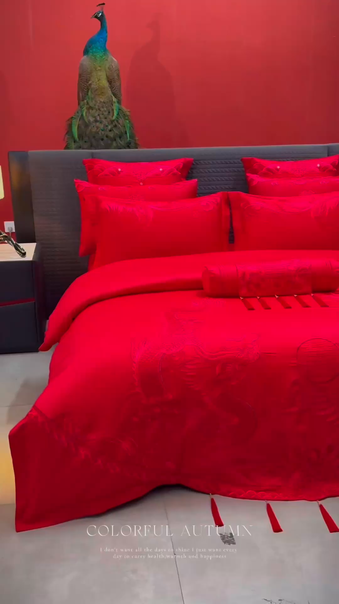 91家纺网 家纺一手货源 找家纺 宏羽纺家纺 2025新款全棉100%全棉新中式婚庆多件套 全棉一凤舞龙跃-红