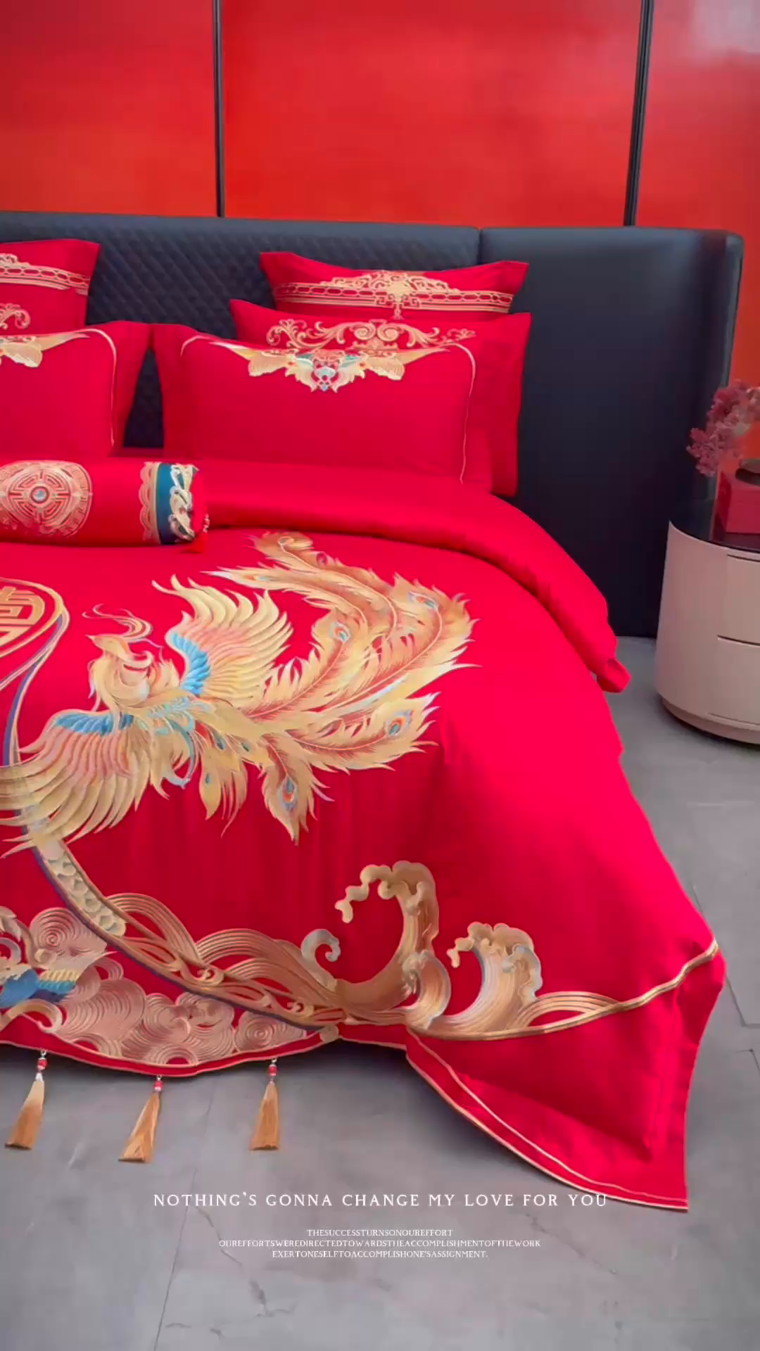 91家纺网 家纺一手货源 找家纺 宏羽纺家纺 2025新款全棉100%全棉新中式婚庆多件套 全棉喜乐龙凤-金