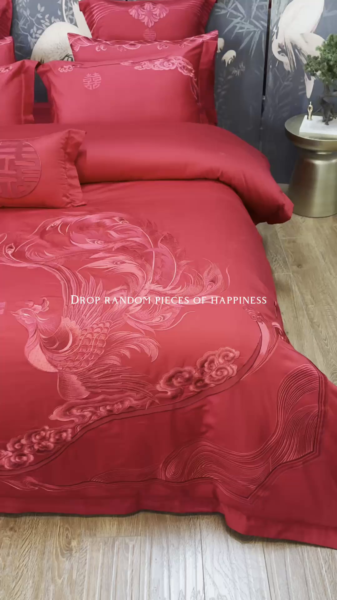 91家纺网 家纺一手货源 找家纺 宏羽纺家纺 2025新款全棉100%全棉新中式婚庆多件套 全棉我心永恒-红