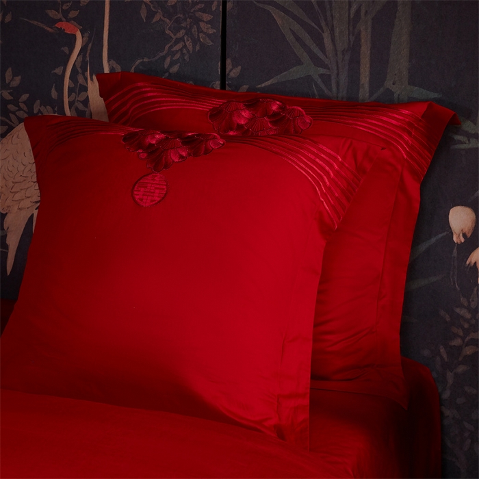 91家纺网 家纺一手货源 找家纺 宏羽纺家纺 2025新款全棉100%全棉新中式婚庆多件套 全棉我心永恒-红