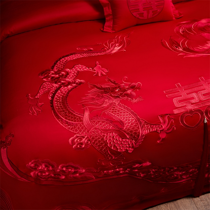 91家纺网 家纺一手货源 找家纺 宏羽纺家纺 2025新款全棉100%全棉新中式婚庆多件套 全棉我心永恒-红