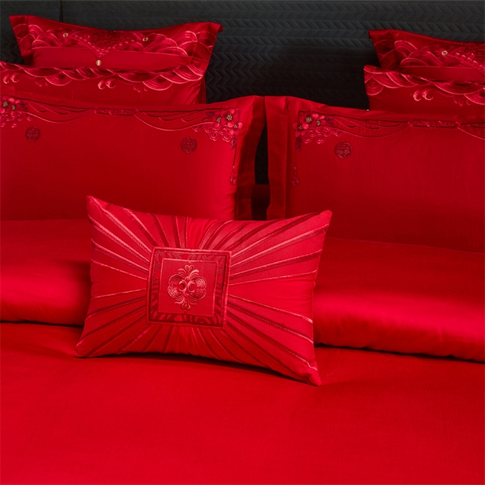 91家纺网 家纺一手货源 找家纺 宏羽纺家纺 2025新款全棉100%全棉新中式婚庆多件套 全棉甜蜜爱人-红