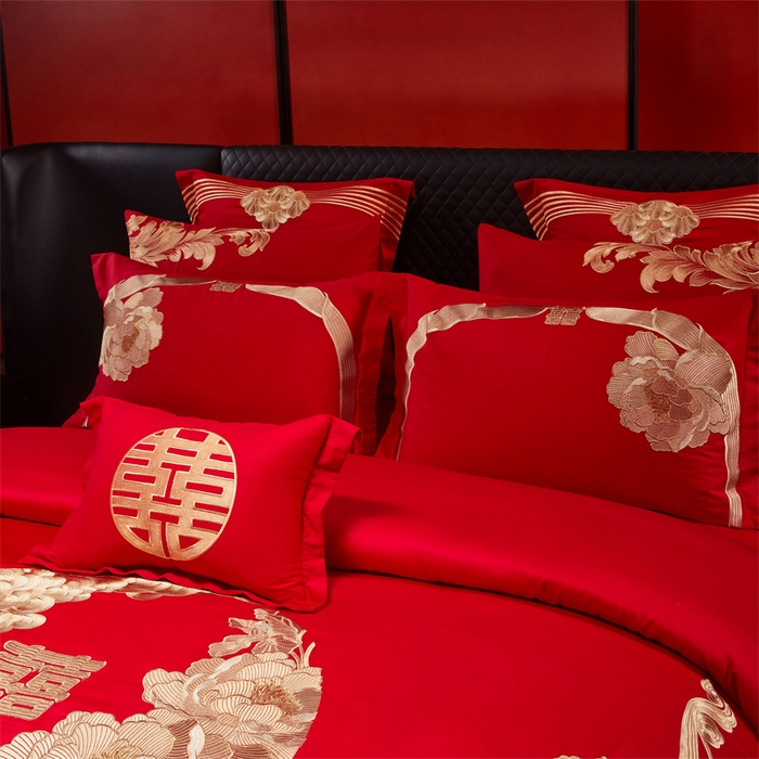 91家纺网 家纺一手货源 找家纺 宏羽纺家纺 2025新款全棉100%全棉新中式婚庆多件套 全棉如花似玉-金