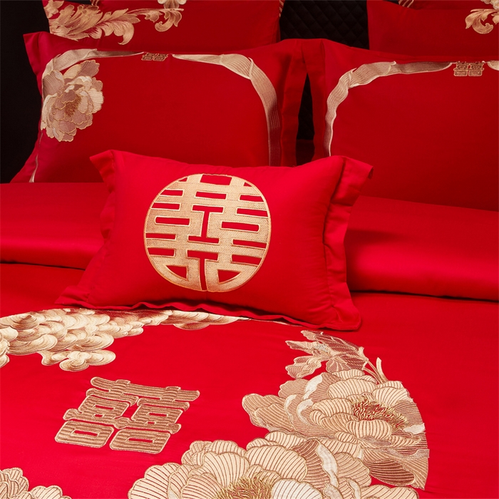 91家纺网 家纺一手货源 找家纺 宏羽纺家纺 2025新款全棉100%全棉新中式婚庆多件套 全棉如花似玉-金