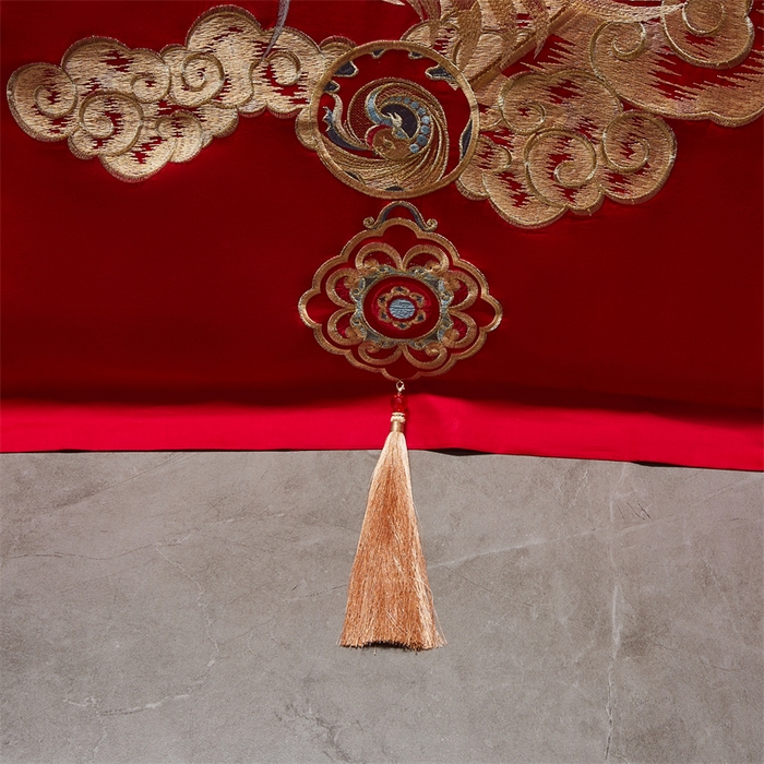 91家纺网 家纺一手货源 找家纺 宏羽纺家纺 2025新款全棉100%全棉新中式婚庆多件套 全棉盘龙戏凤