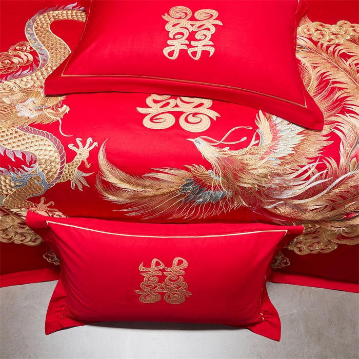 91家纺网 家纺一手货源 找家纺 宏羽纺家纺 2025新款全棉100%全棉新中式婚庆多件套 全棉盘龙戏凤