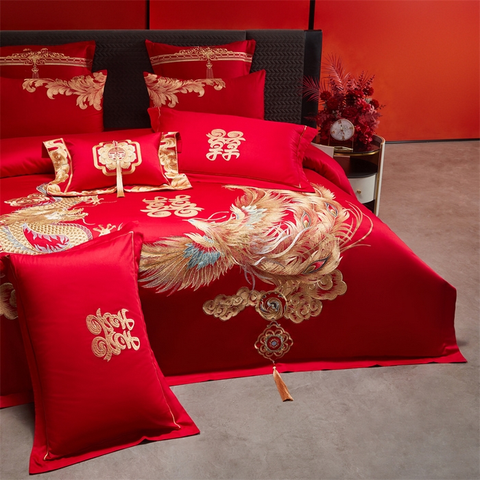 91家纺网 家纺一手货源 找家纺 宏羽纺家纺 2025新款全棉100%全棉新中式婚庆多件套 全棉盘龙戏凤