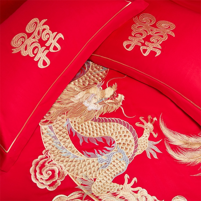 91家纺网 家纺一手货源 找家纺 宏羽纺家纺 2025新款全棉100%全棉新中式婚庆多件套 全棉盘龙戏凤