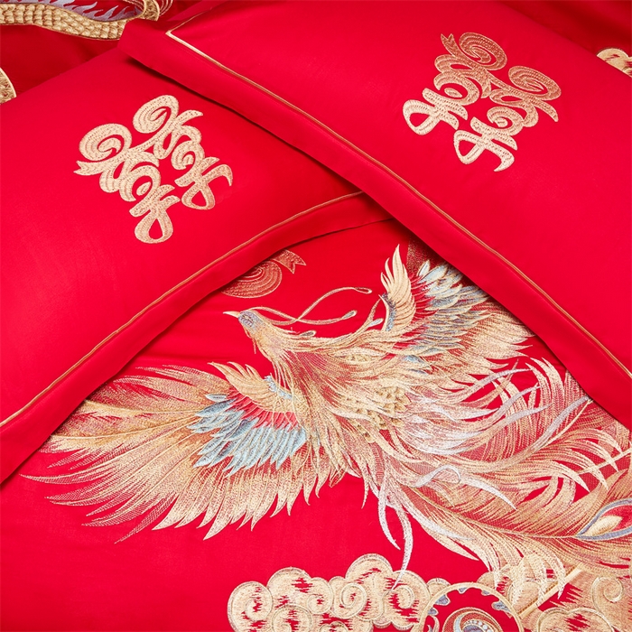 91家纺网 家纺一手货源 找家纺 宏羽纺家纺 2025新款全棉100%全棉新中式婚庆多件套 全棉盘龙戏凤