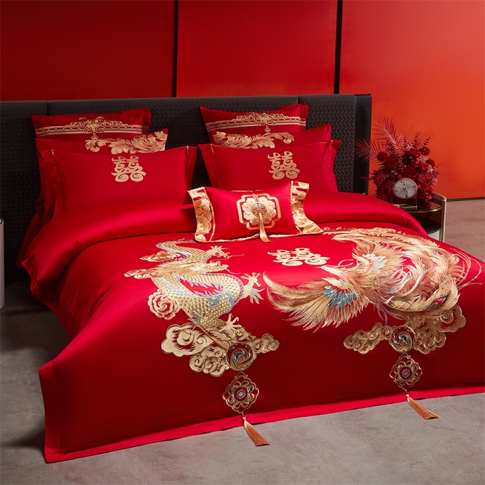 91家纺网 家纺一手货源 找家纺 宏羽纺家纺 2025新款全棉100%全棉新中式婚庆多件套 全棉盘龙戏凤