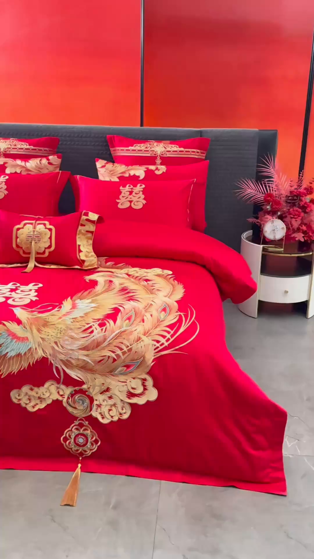 91家纺网 家纺一手货源 找家纺 宏羽纺家纺 2025新款全棉100%全棉新中式婚庆多件套 全棉盘龙戏凤