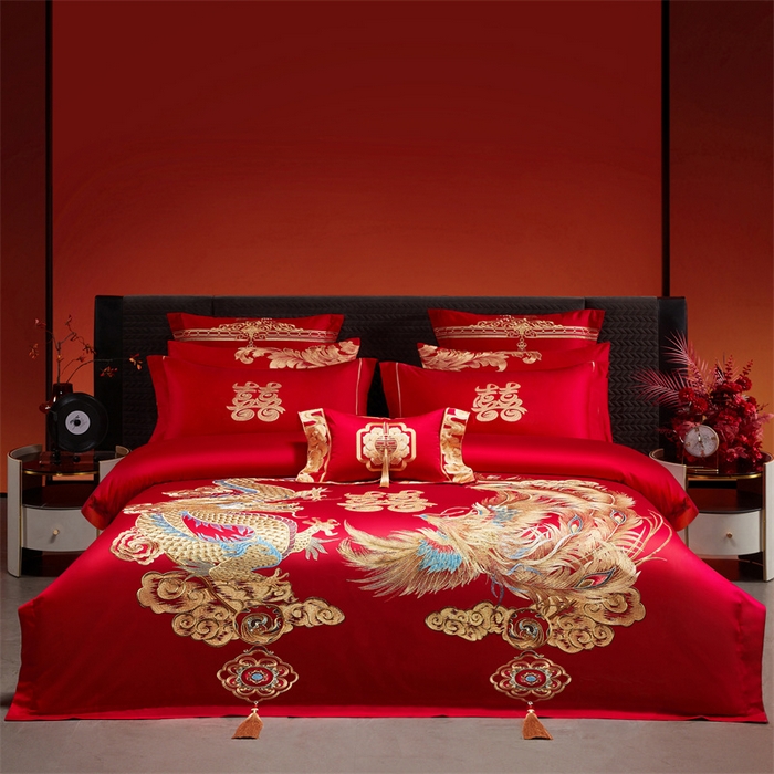 宏羽纺家纺 2025新款全棉100%全棉新中式婚庆多件套 全棉盘龙戏凤