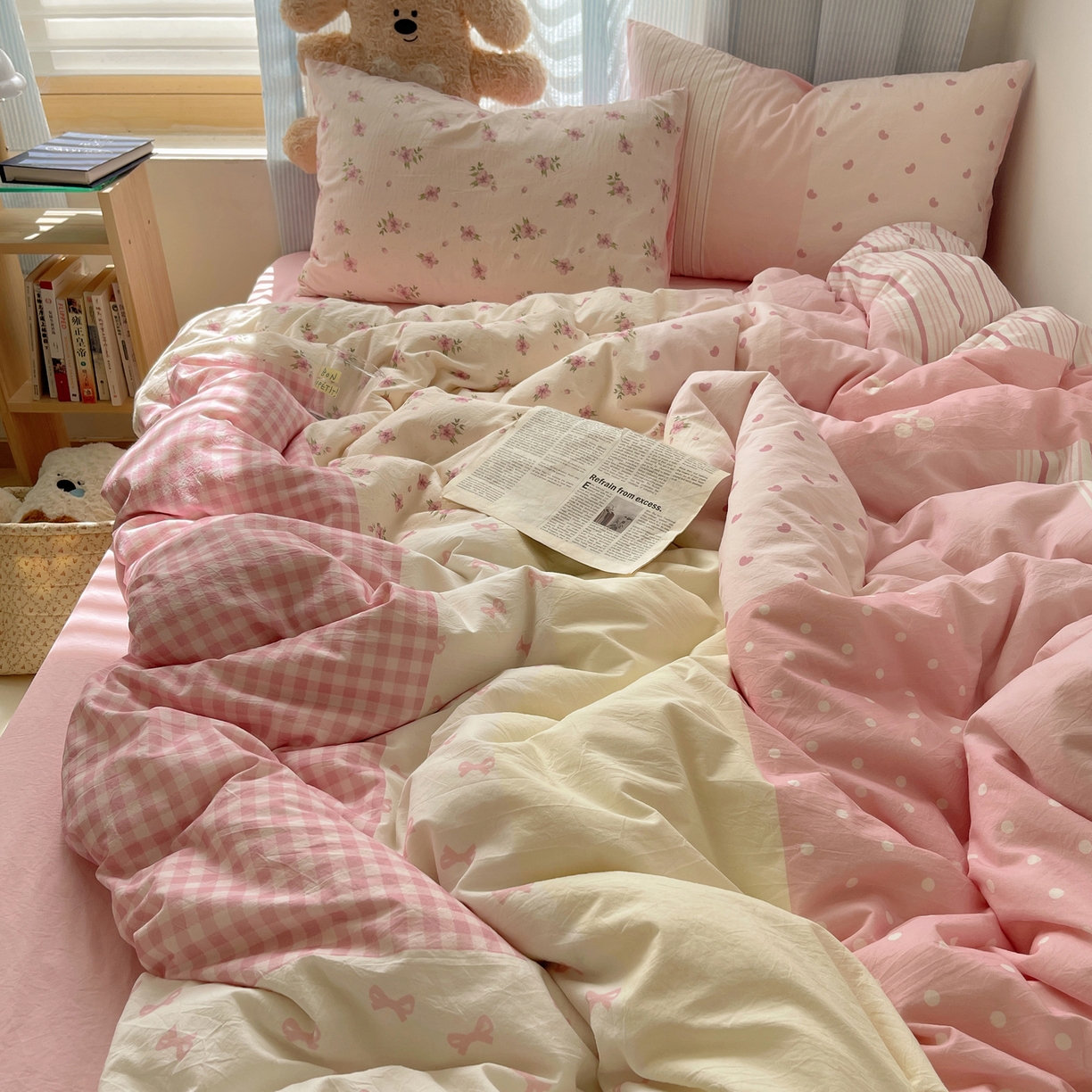 91家纺网 家纺一手货源 找家纺 （总）轻奢坊 2025新款原创少女心拼布风数码印花水洗棉四件套