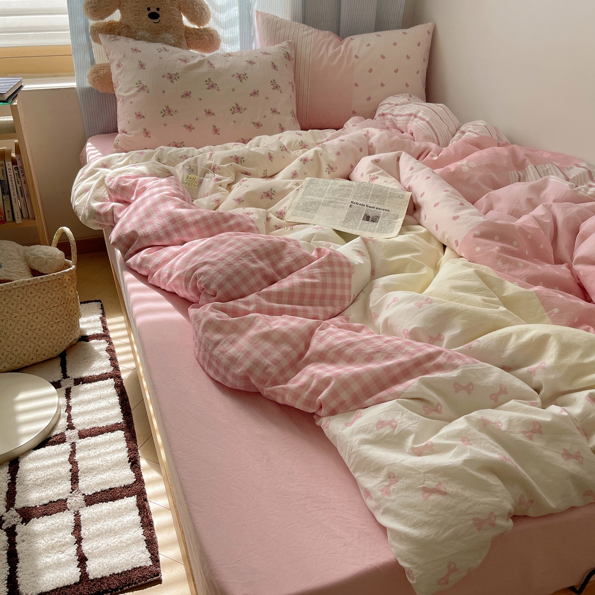 91家纺网 家纺一手货源 找家纺 （总）轻奢坊 2025新款原创少女心拼布风数码印花水洗棉四件套