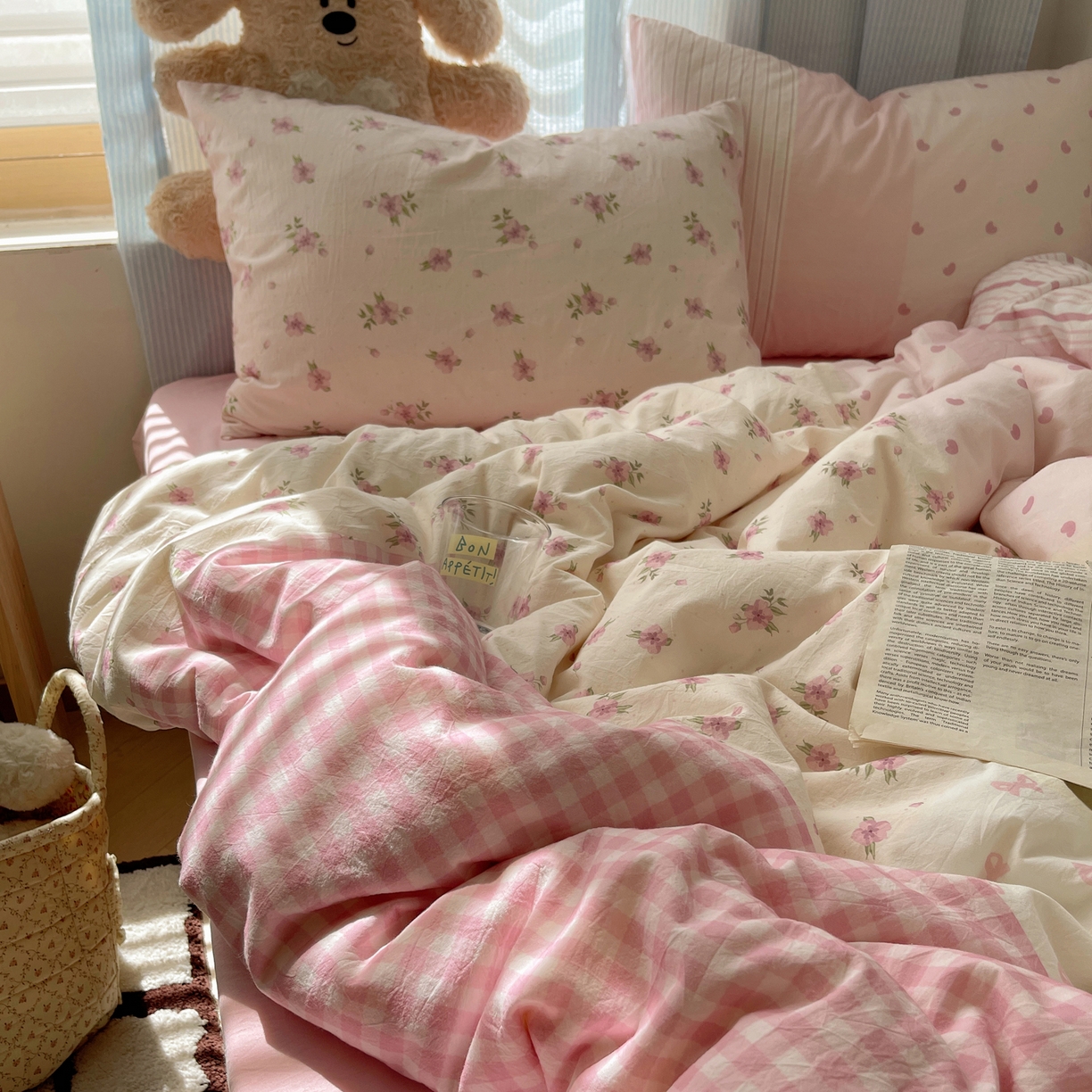 91家纺网 家纺一手货源 找家纺 （总）轻奢坊 2025新款原创少女心拼布风数码印花水洗棉四件套