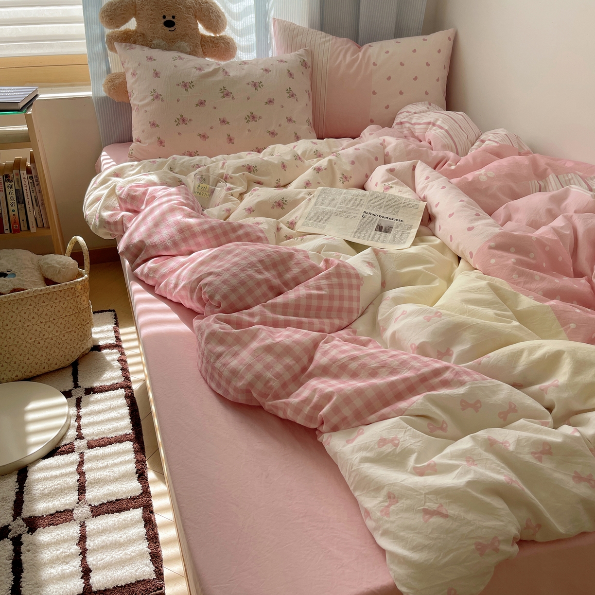 91家纺网 家纺一手货源 找家纺 （总）轻奢坊 2025新款原创少女心拼布风数码印花水洗棉四件套