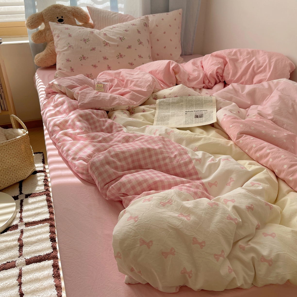 91家纺网 家纺一手货源 找家纺 （总）轻奢坊 2025新款原创少女心拼布风数码印花水洗棉四件套