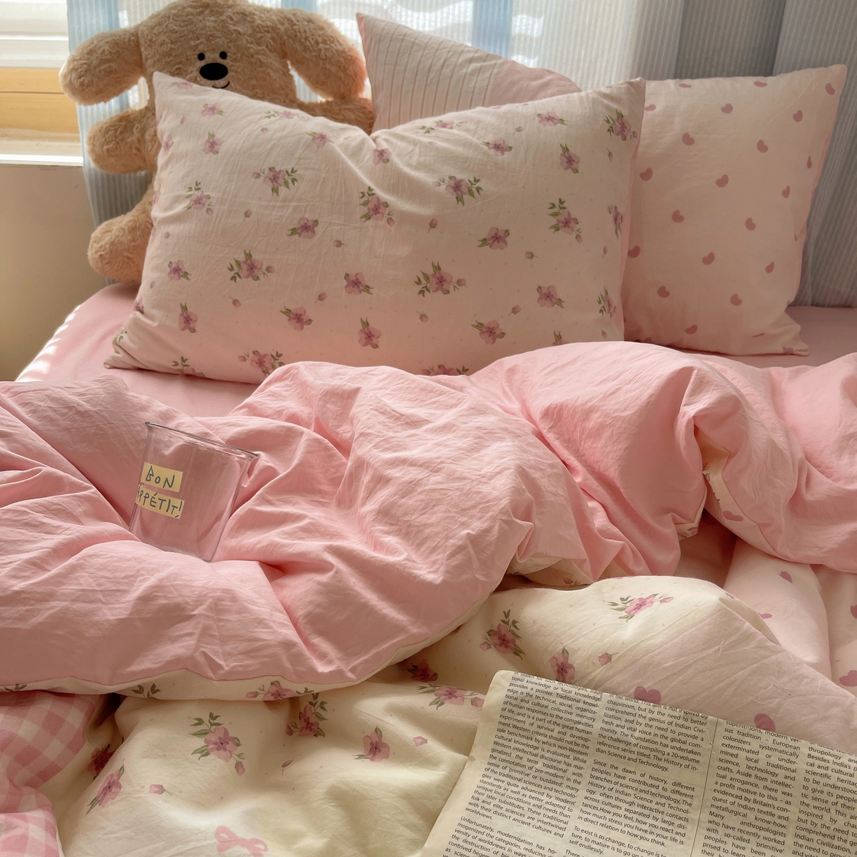 91家纺网 家纺一手货源 找家纺 （总）轻奢坊 2025新款原创少女心拼布风数码印花水洗棉四件套