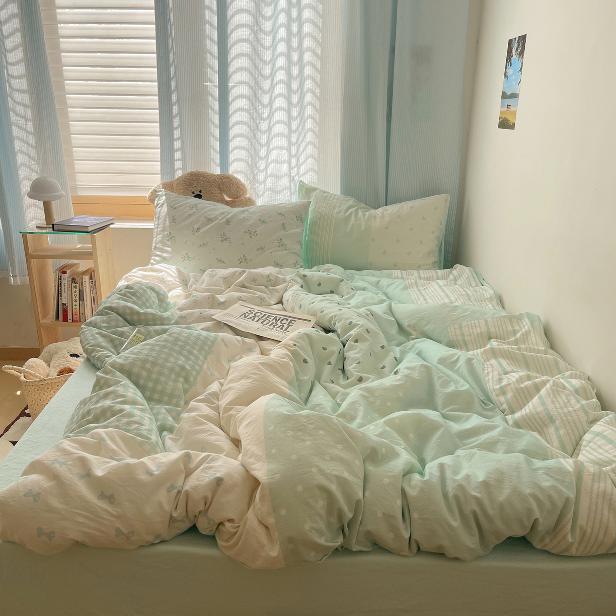 91家纺网 家纺一手货源 找家纺 轻奢坊 2025新款原创少女心拼布风数码印花水洗棉四件套 绿野仙踪