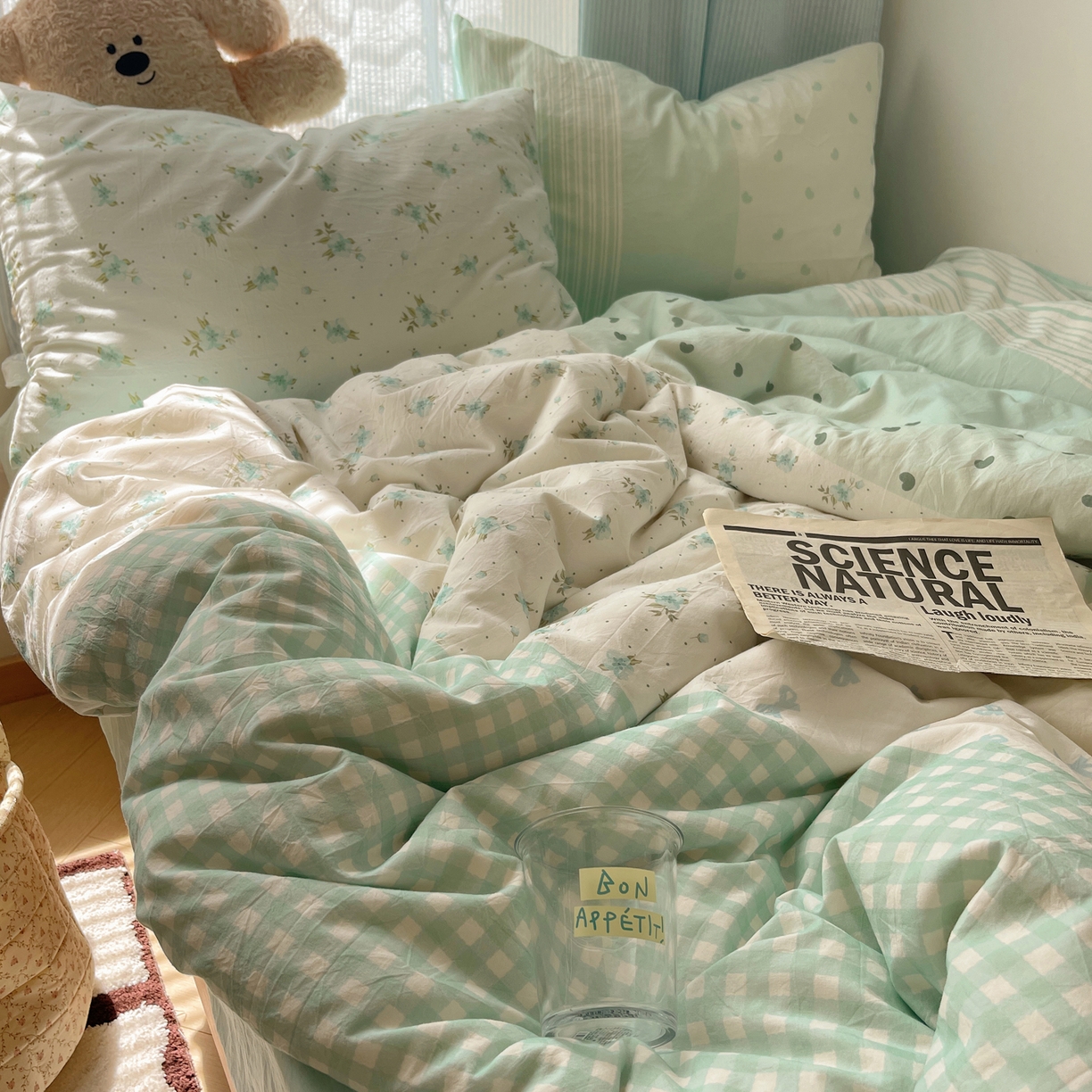 91家纺网 家纺一手货源 找家纺 轻奢坊 2025新款原创少女心拼布风数码印花水洗棉四件套 绿野仙踪