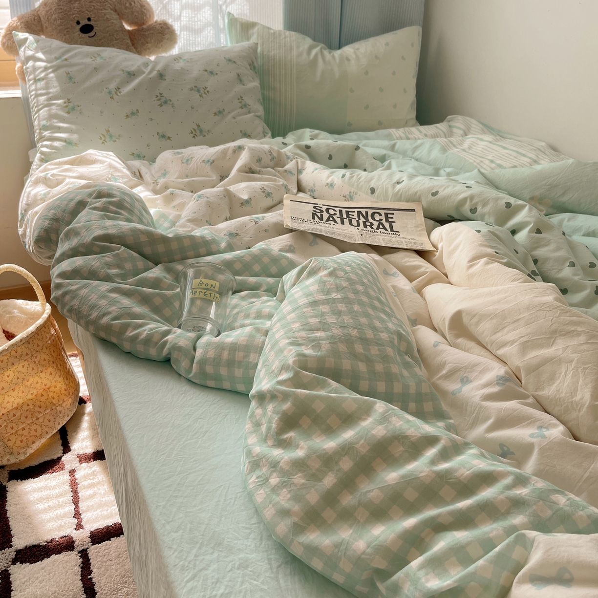 91家纺网 家纺一手货源 找家纺 轻奢坊 2025新款原创少女心拼布风数码印花水洗棉四件套 绿野仙踪