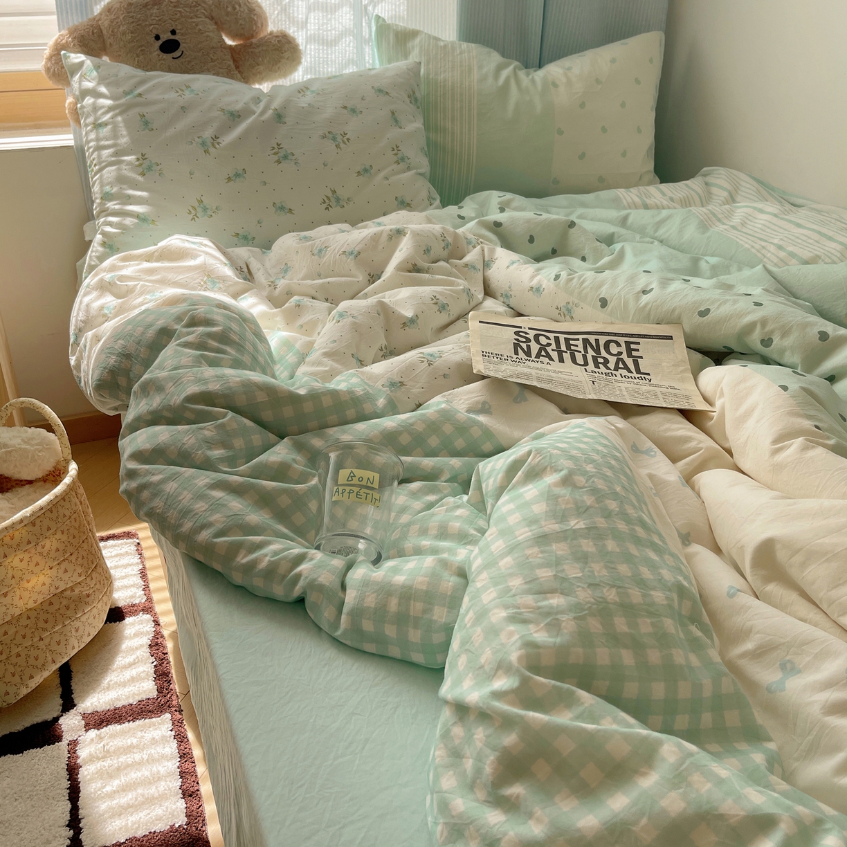 91家纺网 家纺一手货源 找家纺 轻奢坊 2025新款原创少女心拼布风数码印花水洗棉四件套 绿野仙踪