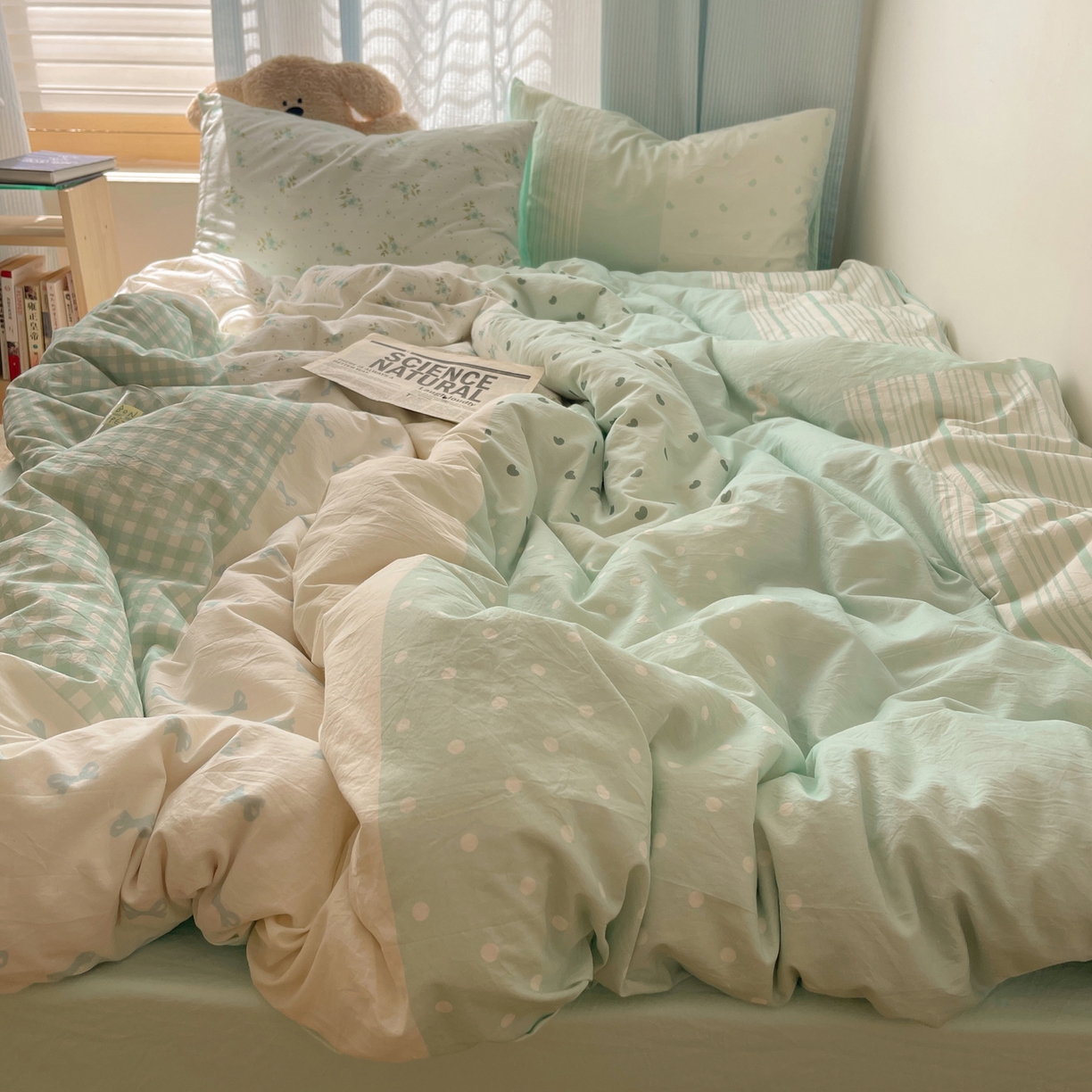 91家纺网 家纺一手货源 找家纺 轻奢坊 2025新款原创少女心拼布风数码印花水洗棉四件套 绿野仙踪