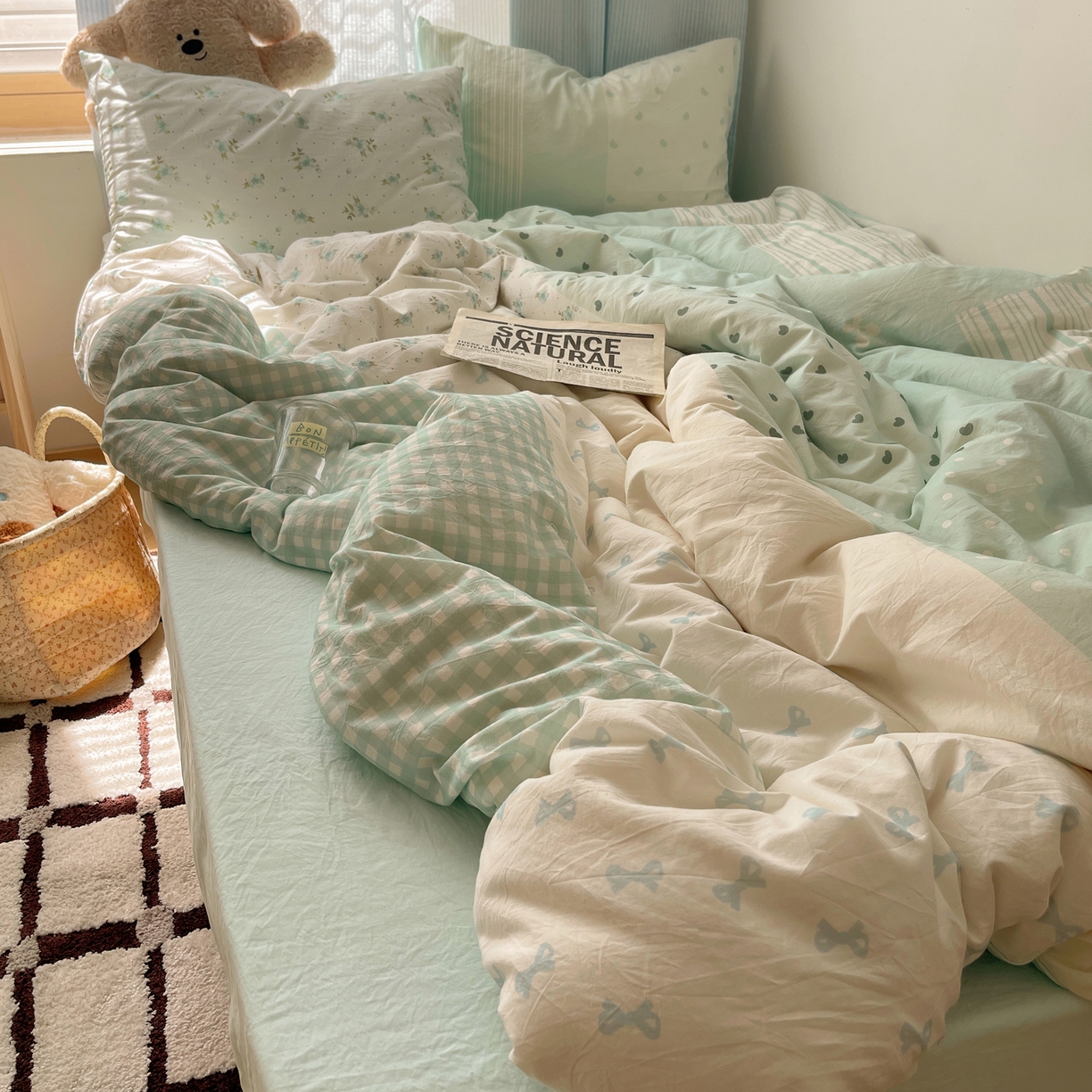 91家纺网 家纺一手货源 找家纺 轻奢坊 2025新款原创少女心拼布风数码印花水洗棉四件套 绿野仙踪