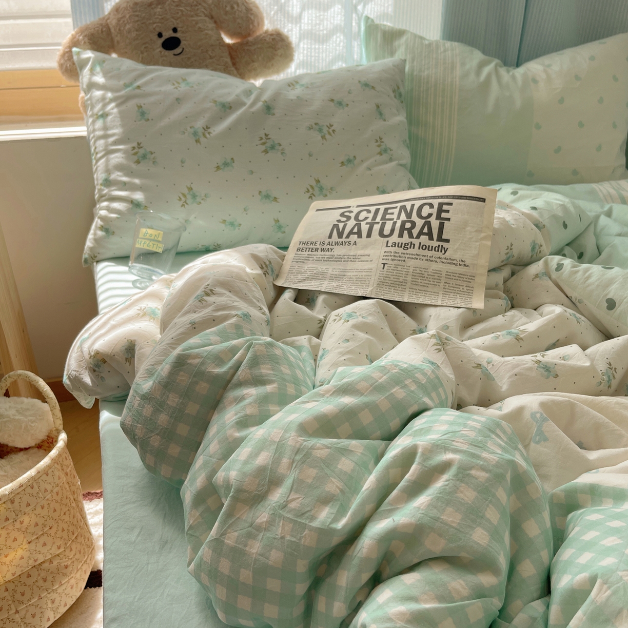 91家纺网 家纺一手货源 找家纺 轻奢坊 2025新款原创少女心拼布风数码印花水洗棉四件套 绿野仙踪