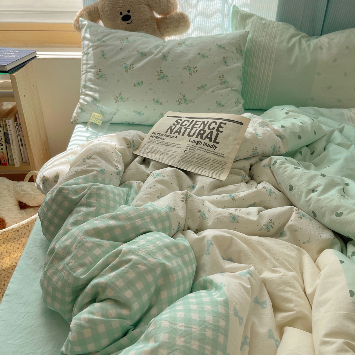 91家纺网 家纺一手货源 找家纺 轻奢坊 2025新款原创少女心拼布风数码印花水洗棉四件套 绿野仙踪