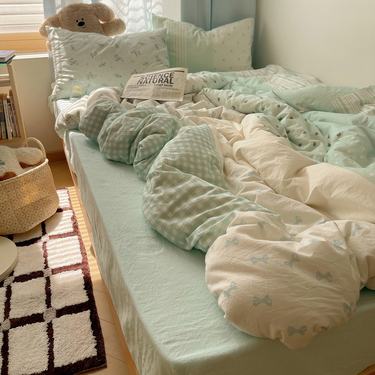 91家纺网 家纺一手货源 找家纺 轻奢坊 2025新款原创少女心拼布风数码印花水洗棉四件套 绿野仙踪