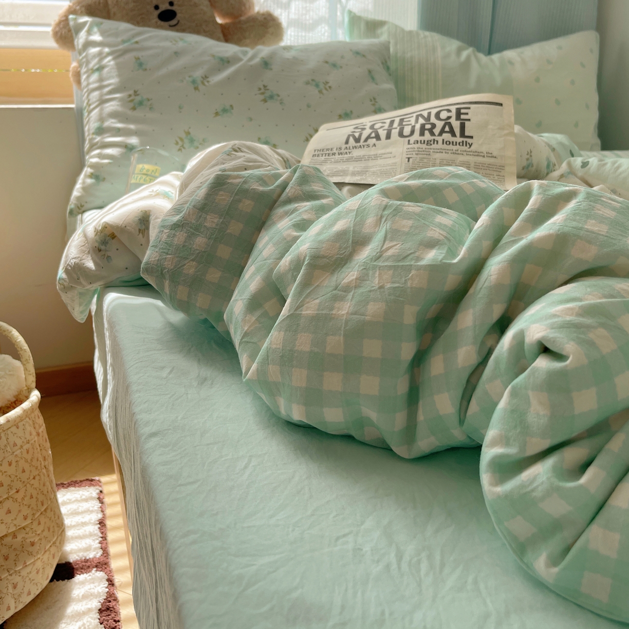 91家纺网 家纺一手货源 找家纺 轻奢坊 2025新款原创少女心拼布风数码印花水洗棉四件套 绿野仙踪