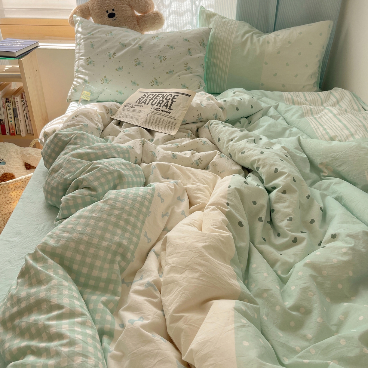 91家纺网 家纺一手货源 找家纺 轻奢坊 2025新款原创少女心拼布风数码印花水洗棉四件套 绿野仙踪