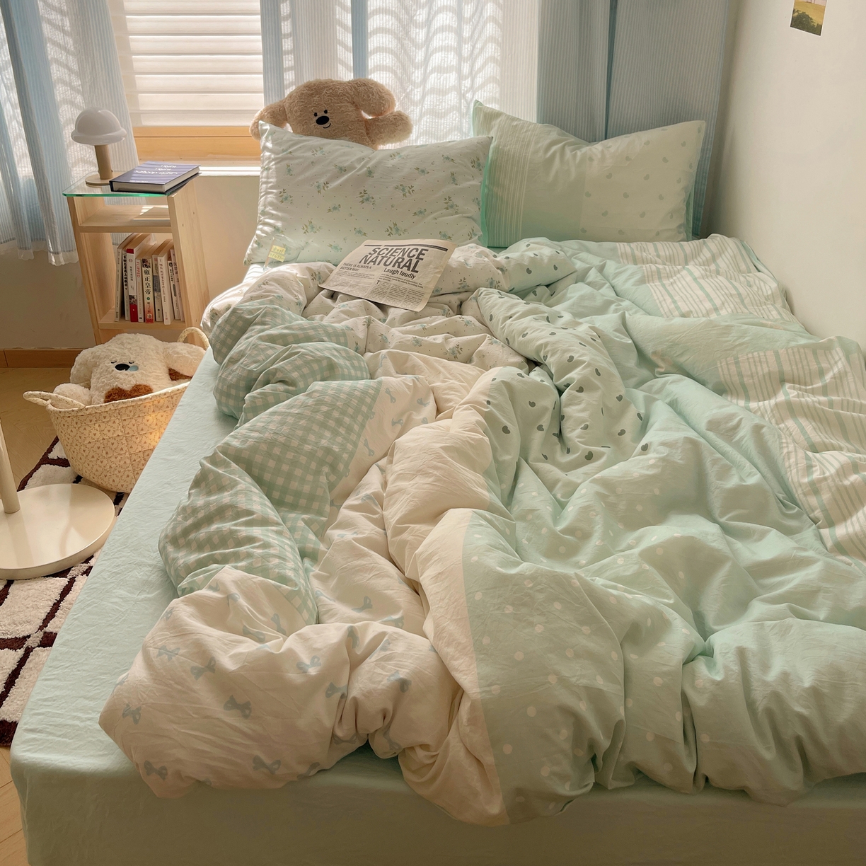 91家纺网 家纺一手货源 找家纺 轻奢坊 2025新款原创少女心拼布风数码印花水洗棉四件套 绿野仙踪