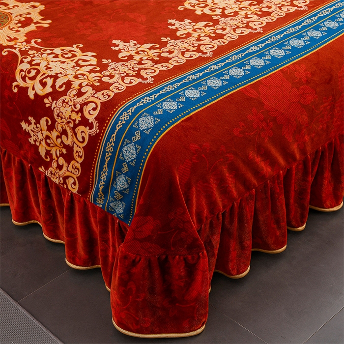 91家纺网 家纺一手货源 找家纺 千嘻汇 2025新款7斤牛奶绒金貂法莱绒床裙款保暖绒四件套 布拉格