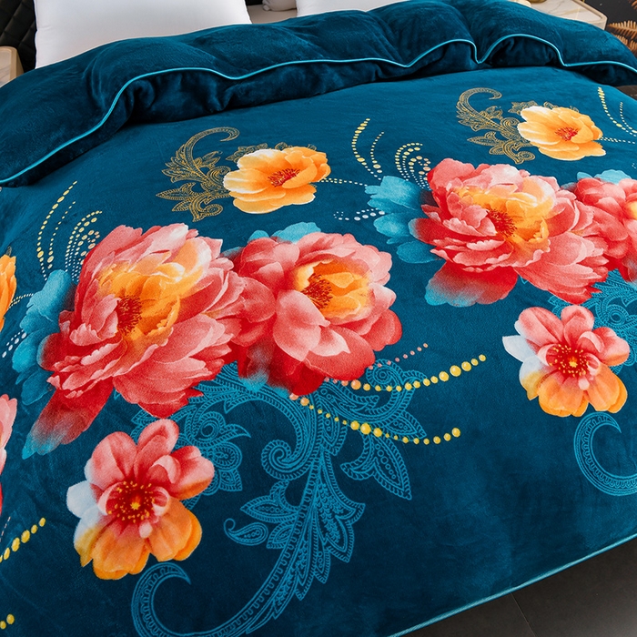 91家纺网 家纺一手货源 找家纺 千嘻汇 2025新款7斤牛奶绒金貂法莱绒床裙款保暖绒四件套 浮梦繁花