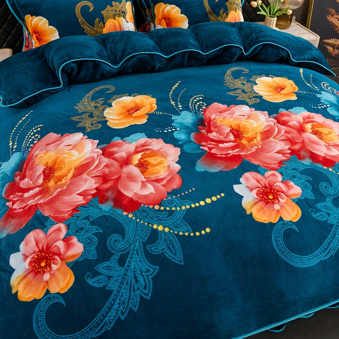 91家纺网 家纺一手货源 找家纺 千嘻汇 2025新款7斤牛奶绒金貂法莱绒床裙款保暖绒四件套 浮梦繁花