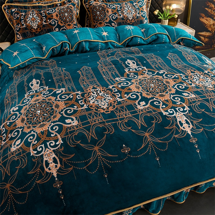 91家纺网 家纺一手货源 找家纺 千嘻汇 2025新款7斤牛奶绒金貂法莱绒床裙款保暖绒四件套 流星花园