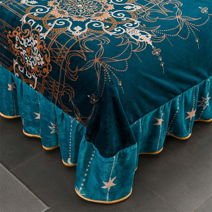 91家纺网 家纺一手货源 找家纺 千嘻汇 2025新款7斤牛奶绒金貂法莱绒床裙款保暖绒四件套 流星花园