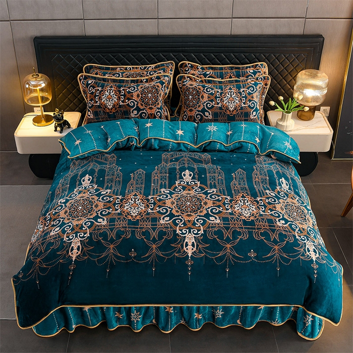 91家纺网 家纺一手货源 找家纺 千嘻汇 2025新款7斤牛奶绒金貂法莱绒床裙款保暖绒四件套 流星花园