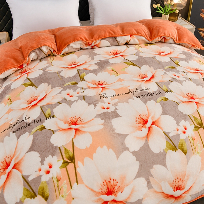 91家纺网 家纺一手货源 找家纺 千嘻汇 2025新款7斤牛奶绒金貂法莱绒床裙款保暖绒四件套 漫步花香