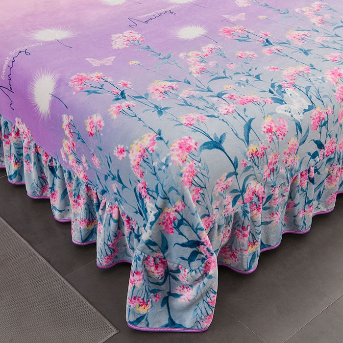 91家纺网 家纺一手货源 找家纺 千嘻汇 2025新款7斤牛奶绒金貂法莱绒床裙款保暖绒四件套 幸运草