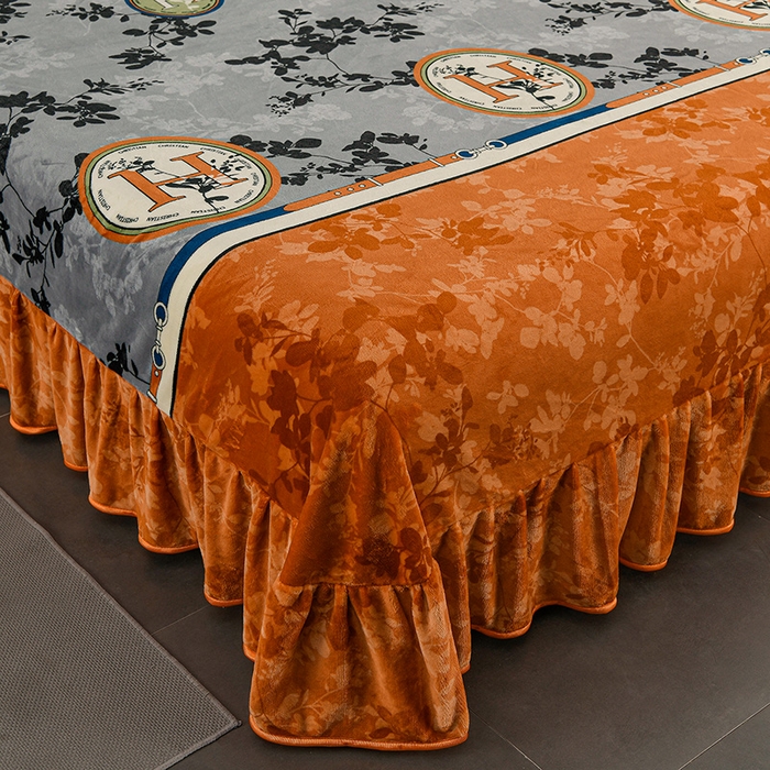 91家纺网 家纺一手货源 找家纺 千嘻汇 2025新款7斤牛奶绒金貂法莱绒床裙款保暖绒四件套 叶韵花染