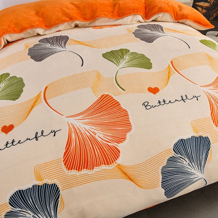 91家纺网 家纺一手货源 找家纺 千嘻汇 2025新款7斤牛奶绒金貂法莱绒床裙款保暖绒四件套 银杏花开